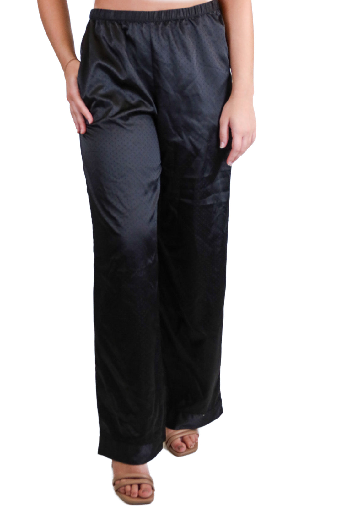 Nordstrom Black Satin Dot Wide Leg Pants (S)