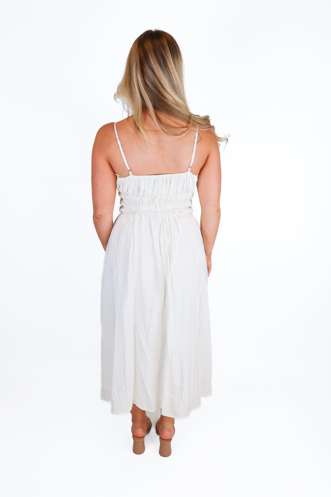 Windsor white smocked waist midi dress (xs; retail $64)