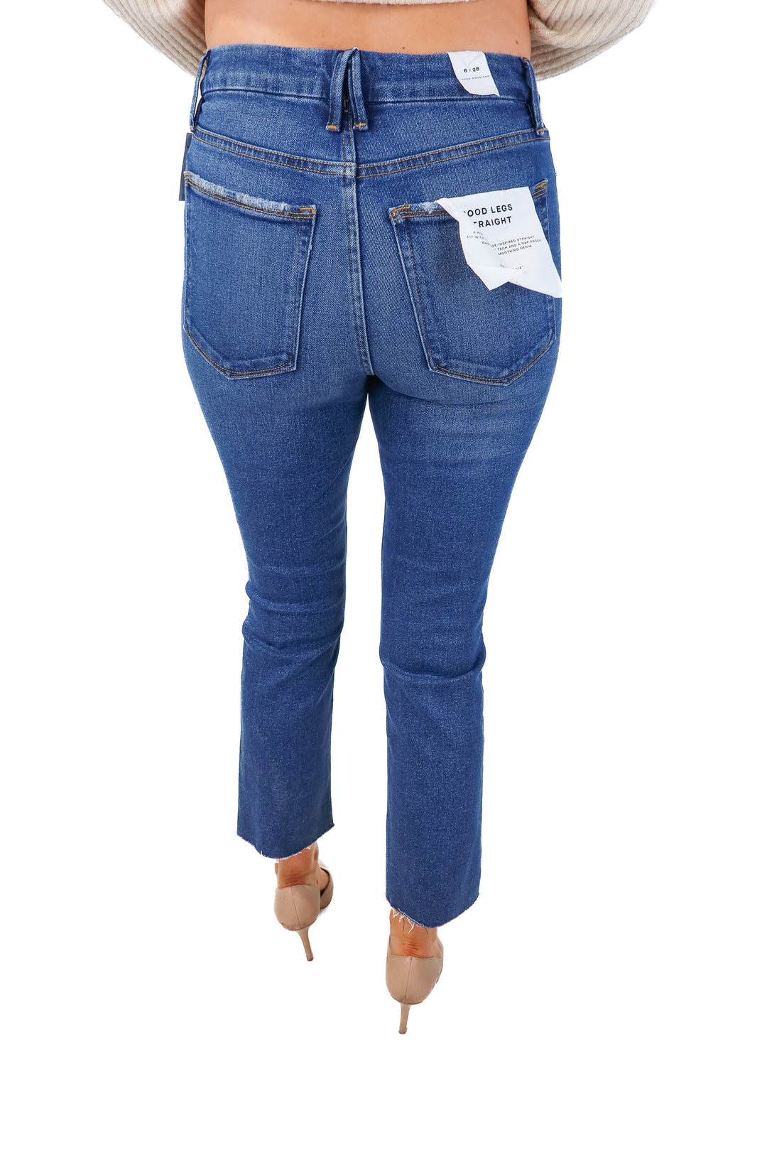 good american medium wash straight leg jeans NWT (6)