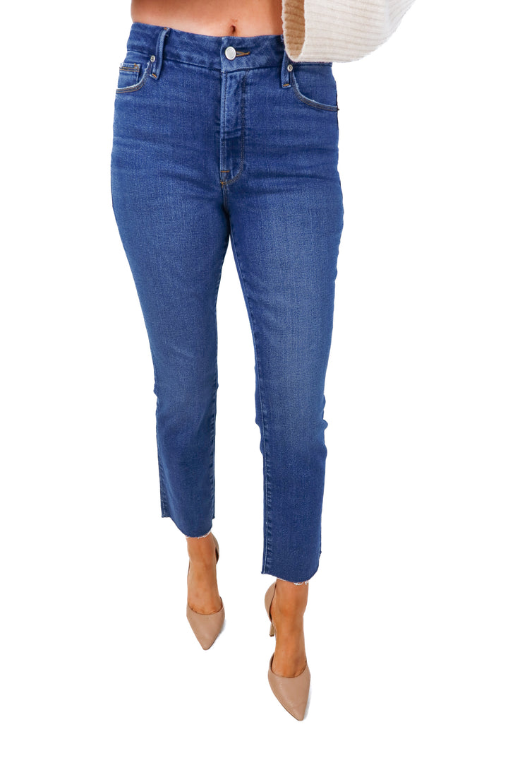 good american medium wash straight leg jeans NWT (6)
