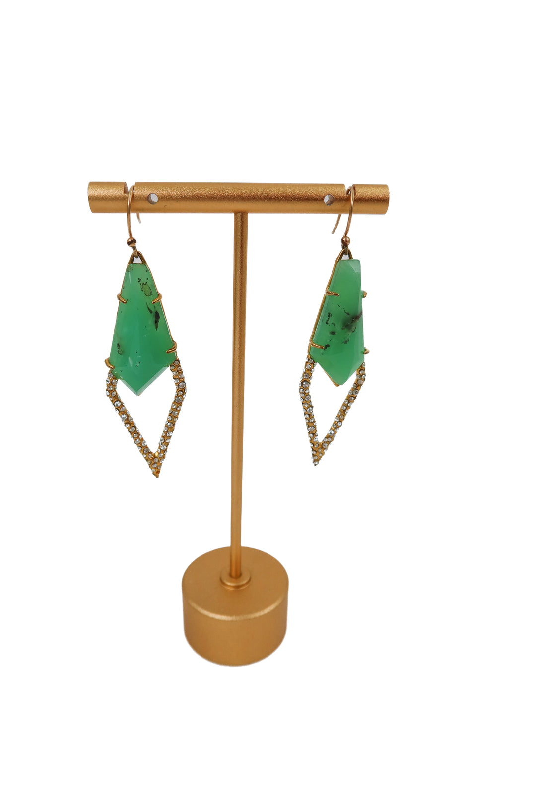 gold large green stone statement earrings
