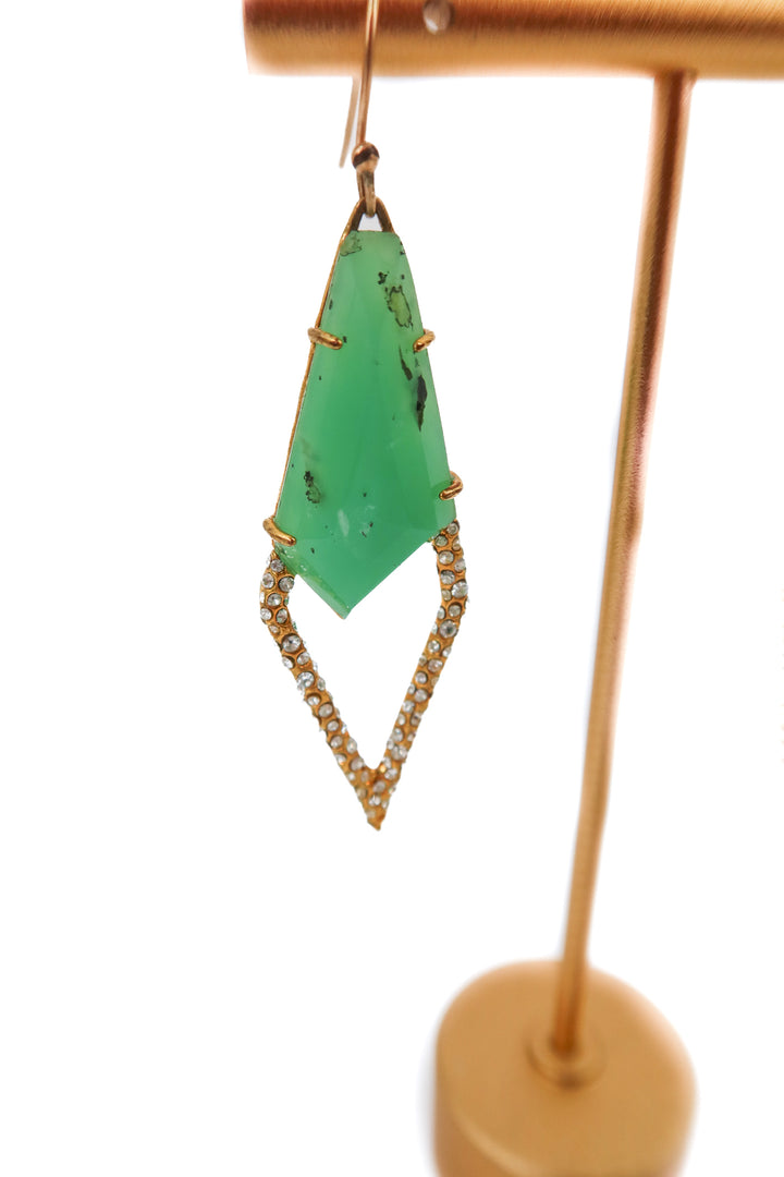 gold large green stone statement earrings