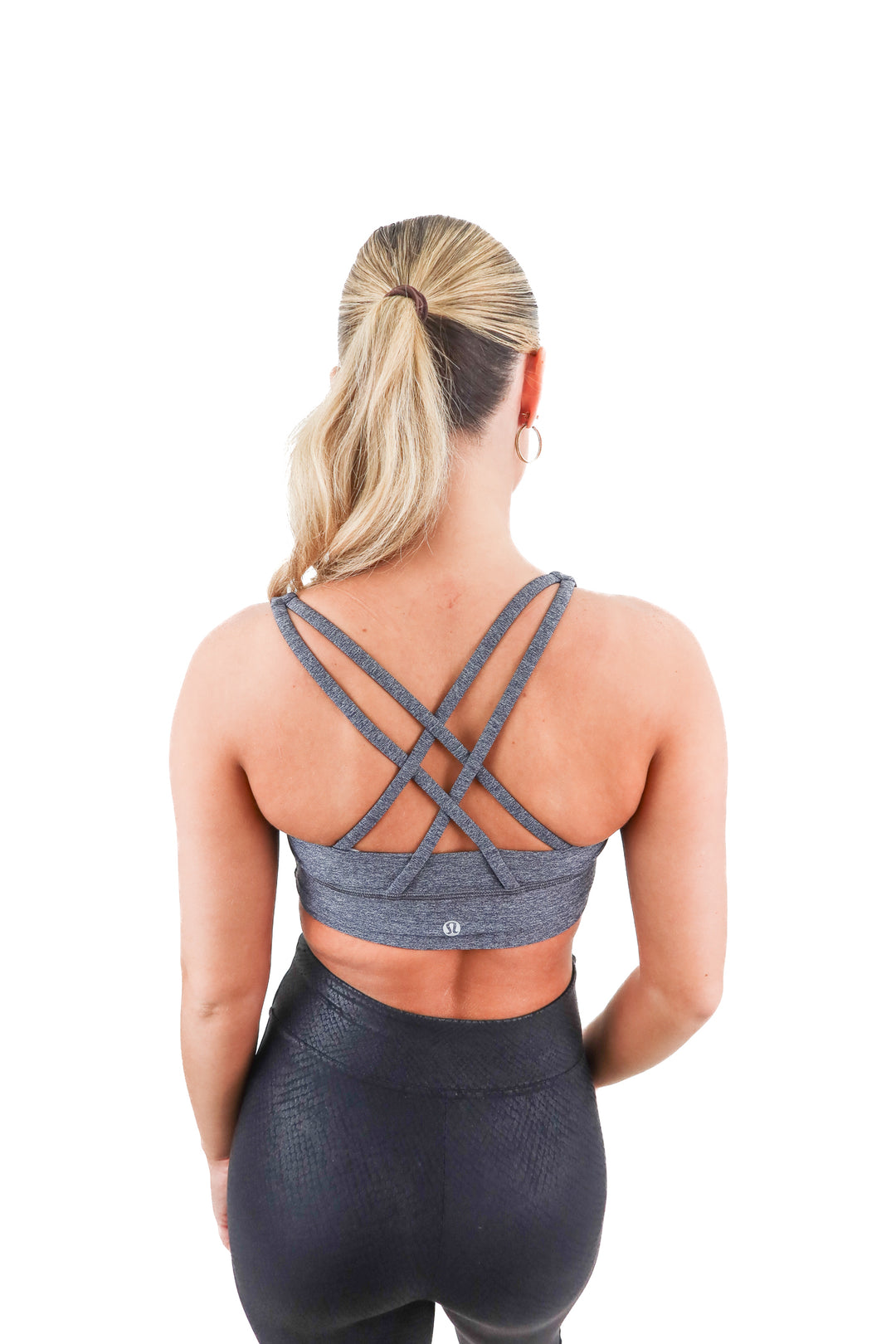 lululemon dark grey strappy sports bra (4; retail $48)