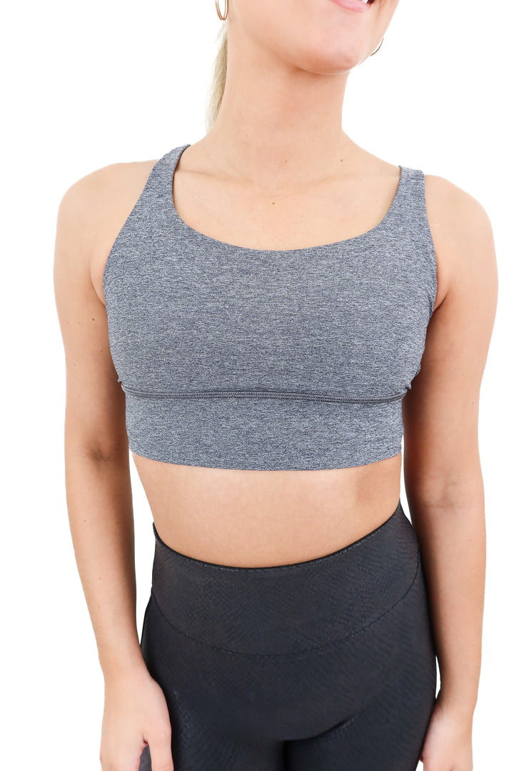 lululemon dark grey strappy sports bra (4; retail $48)