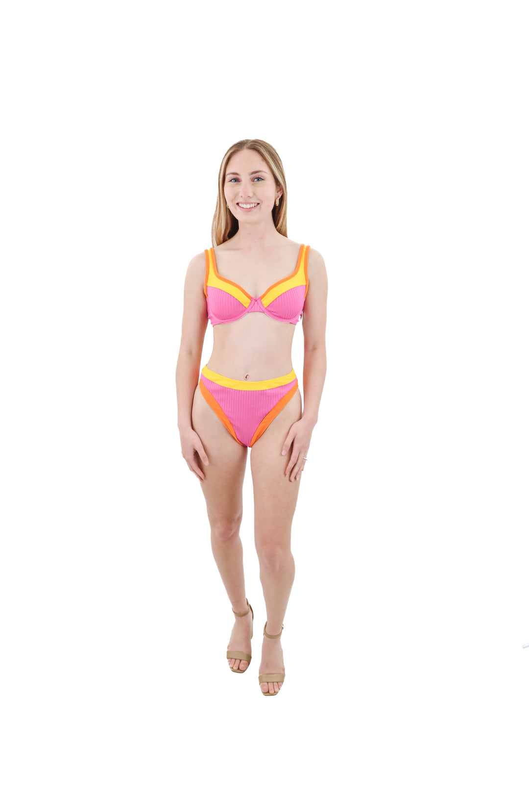 cupshe x jessie james decker pink color block swim bikini set NWT (s)