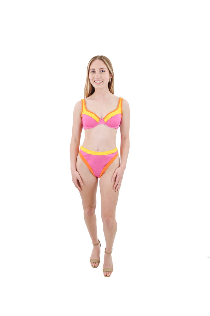 cupshe x jessie james decker pink color block swim bikini set NWT (s)