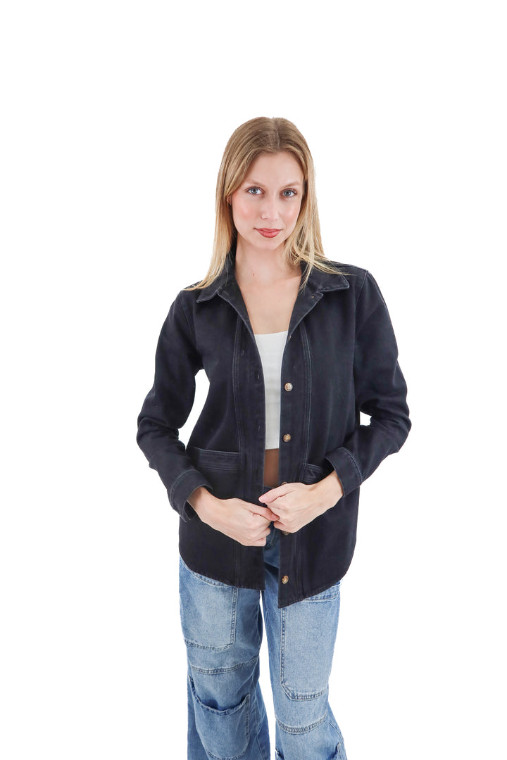 sezane x will forever black denim chore jacket (s; retail $225)
