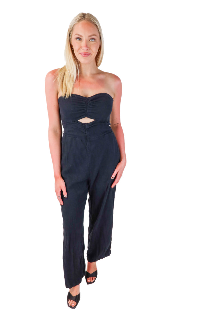 abercrombie & fitch black smocked jumpsuit (m)