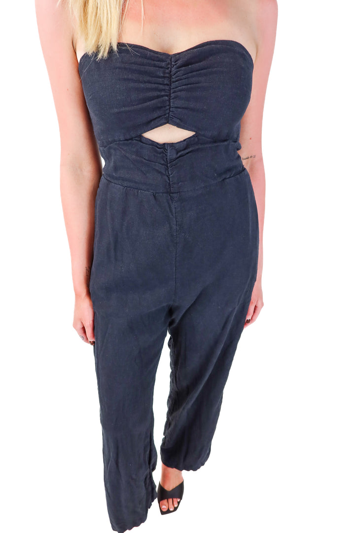abercrombie & fitch black smocked jumpsuit (m)