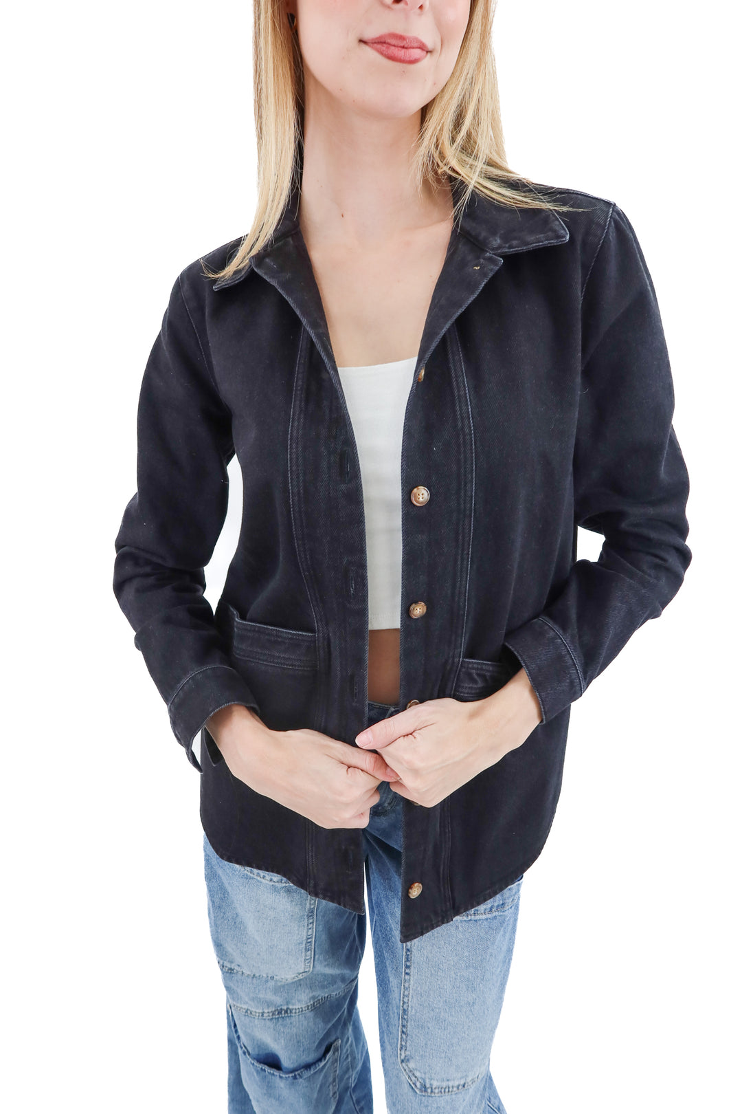 sezane x will forever black denim chore jacket (s; retail $225)