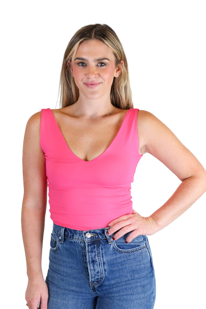 Reoria Hot PInk V-Neck Bodysuit (S)