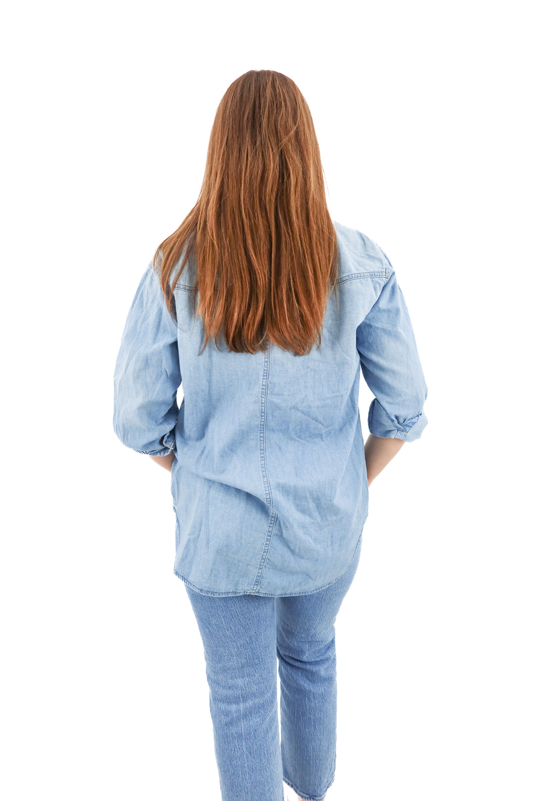 sofia jeans oversized chambray long sleeve top (xs)