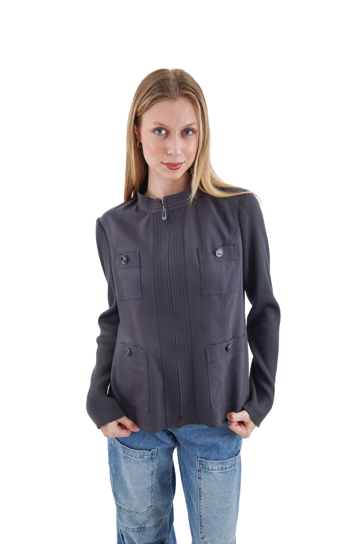 st.john grey knit sleeve jacket (10; retail $1,695)