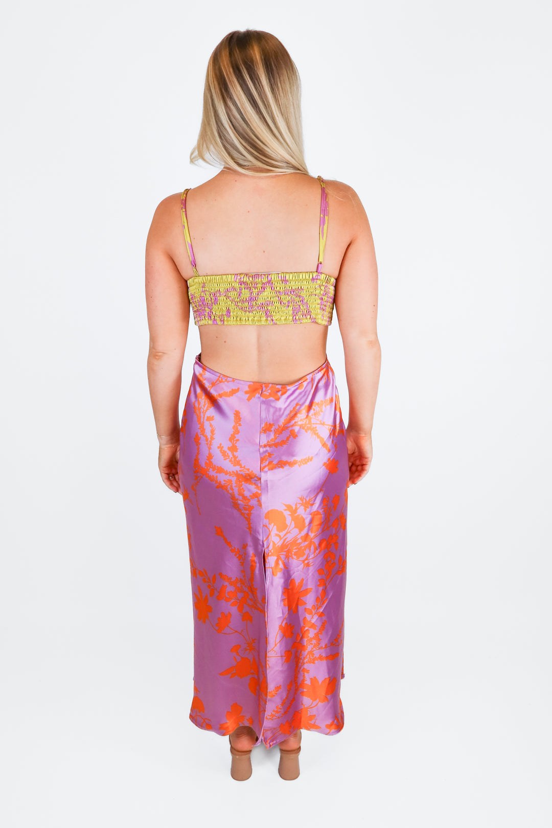 House of Harlow Purple Floral Silky Side Cutout Maxi Dress NWT (L; retail $174)