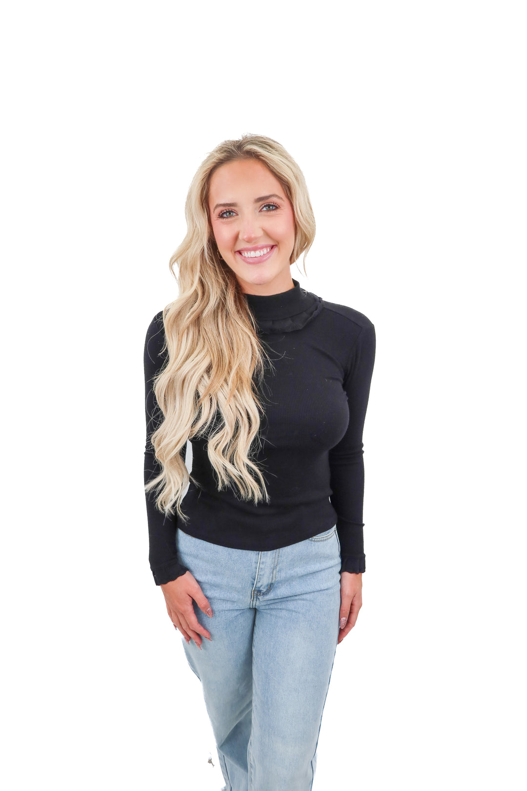 Goldie black ribbed turtleneck tee (S)