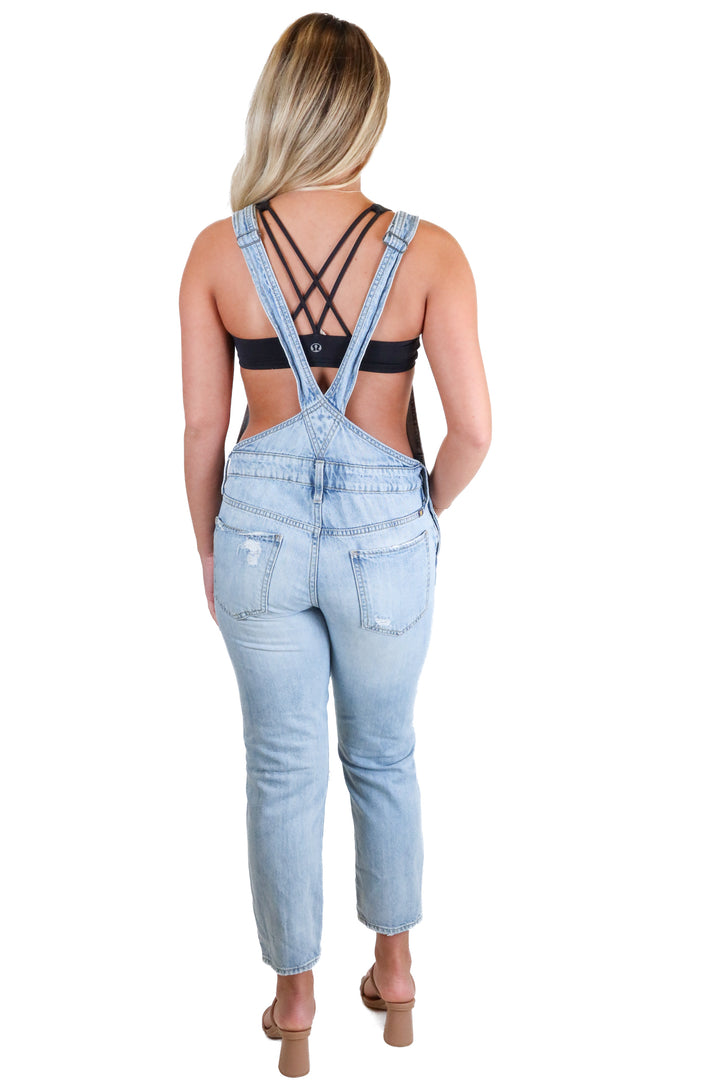 Lucky Brand Light Wash Distressed Denim Overalls (S)