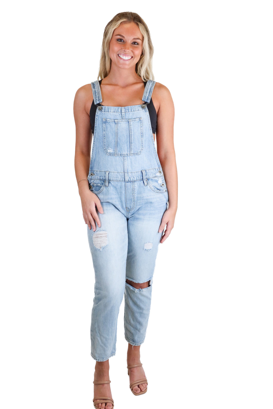 Lucky Brand Light Wash Distressed Denim Overalls (S)