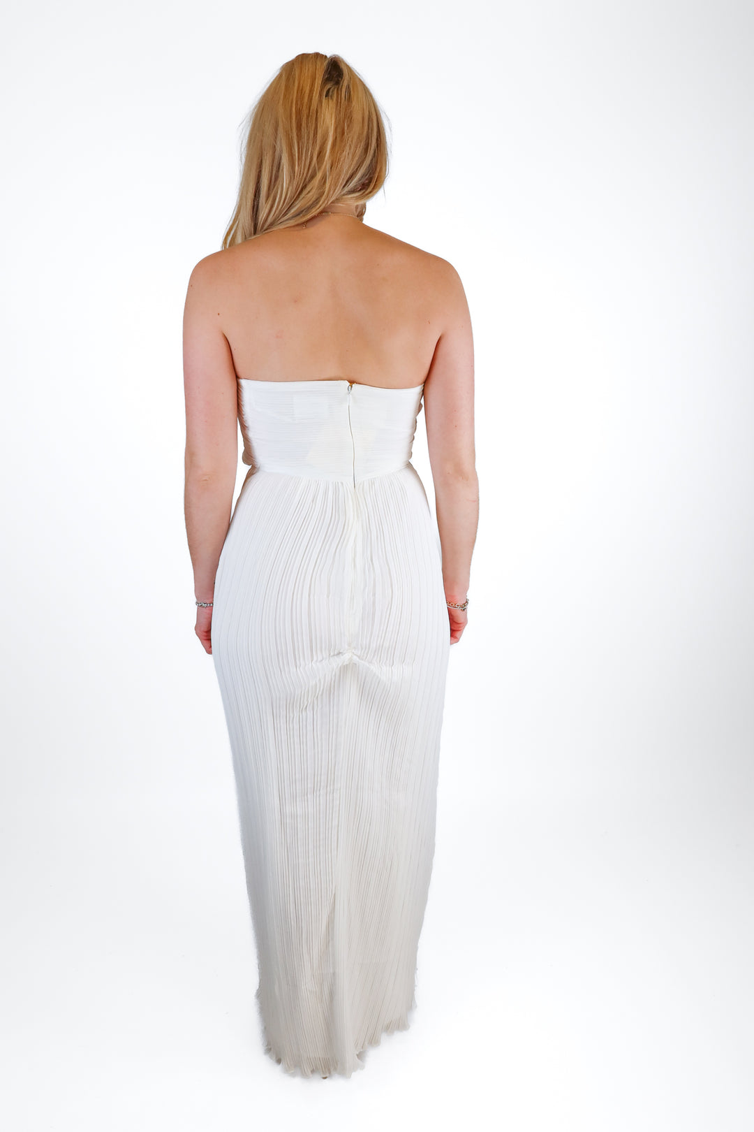 Sabo white plisse strapless maxi dress NWT (s; retail $100)