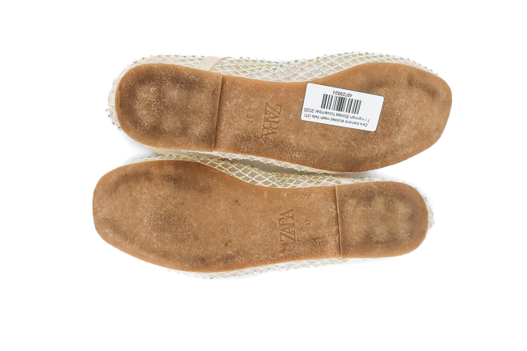 Zara diamond studded mesh flats (37)
