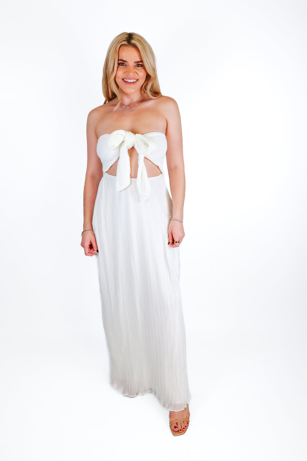 Sabo white plisse strapless maxi dress NWT (s; retail $100)