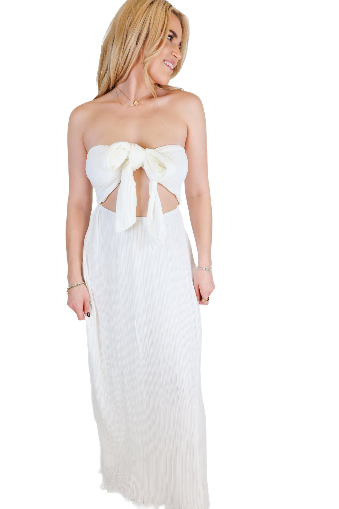 Sabo white plisse strapless maxi dress NWT (s; retail $100)
