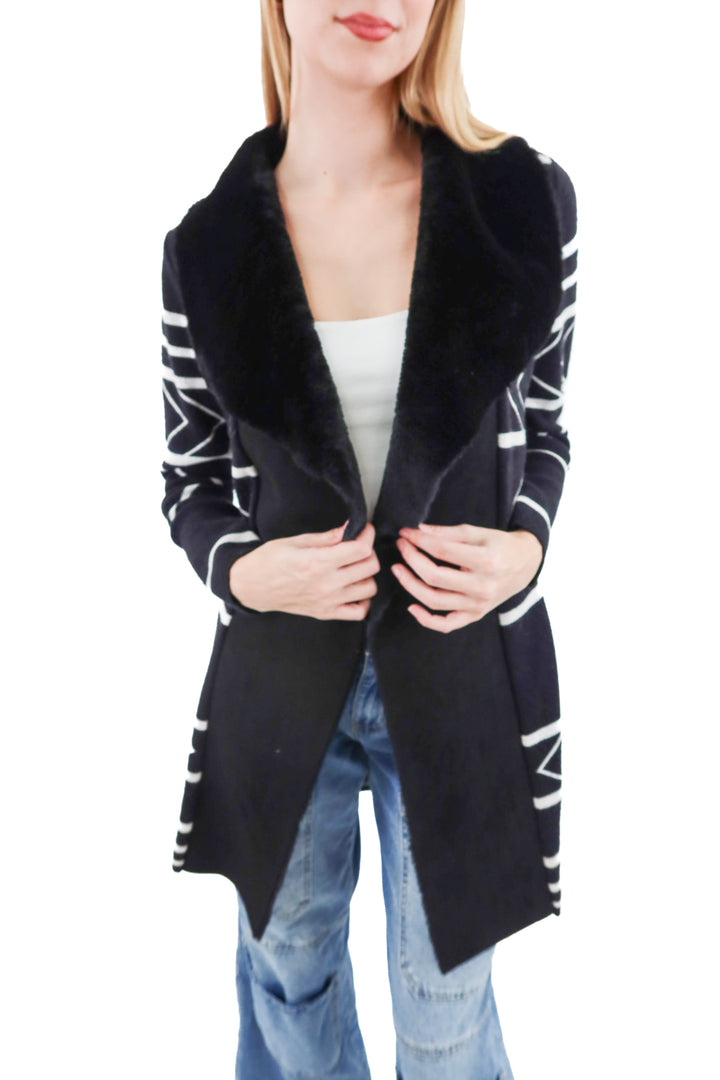 love token black printed/fur cardigan (s)