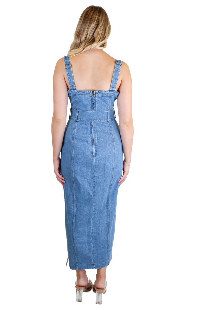JLuxLabel Denim Belted Maxi Dress NWT (S; Retail $110)