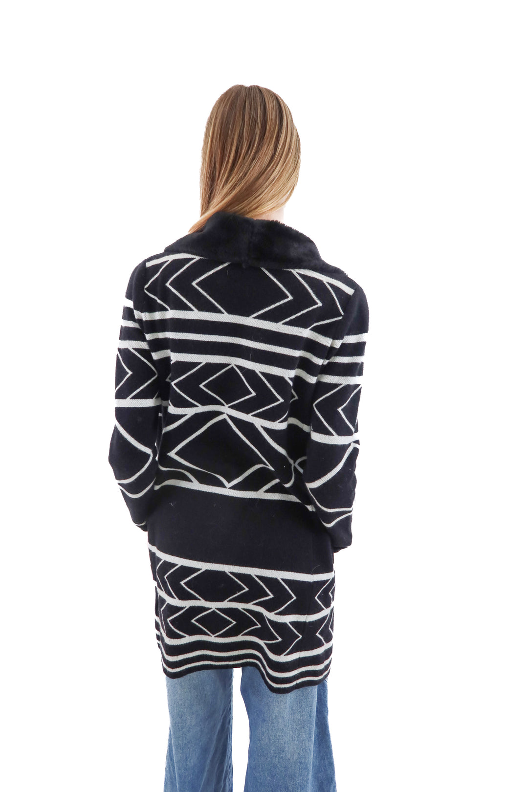 love token black printed/fur cardigan (s)