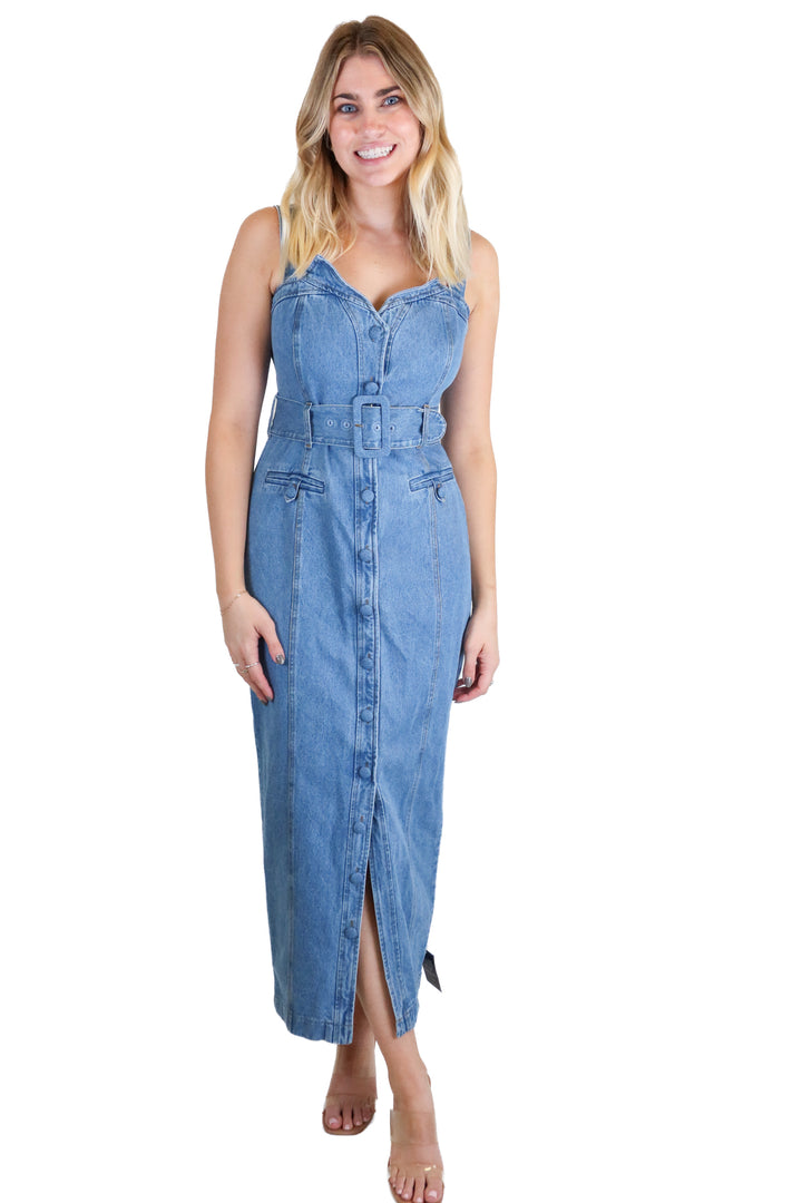 JLuxLabel Denim Belted Maxi Dress NWT (S; Retail $110)