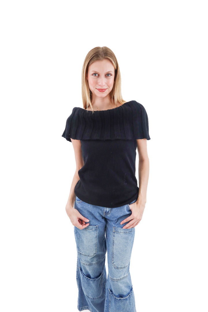 dana buchman black knit off the shoulder top (l)