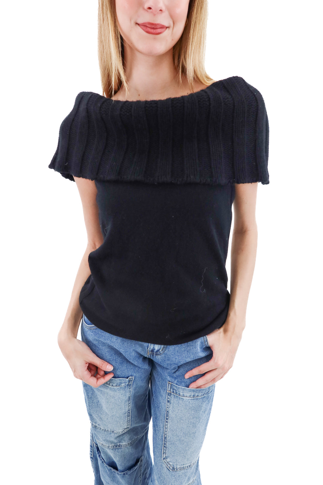 dana buchman black knit off the shoulder top (l)