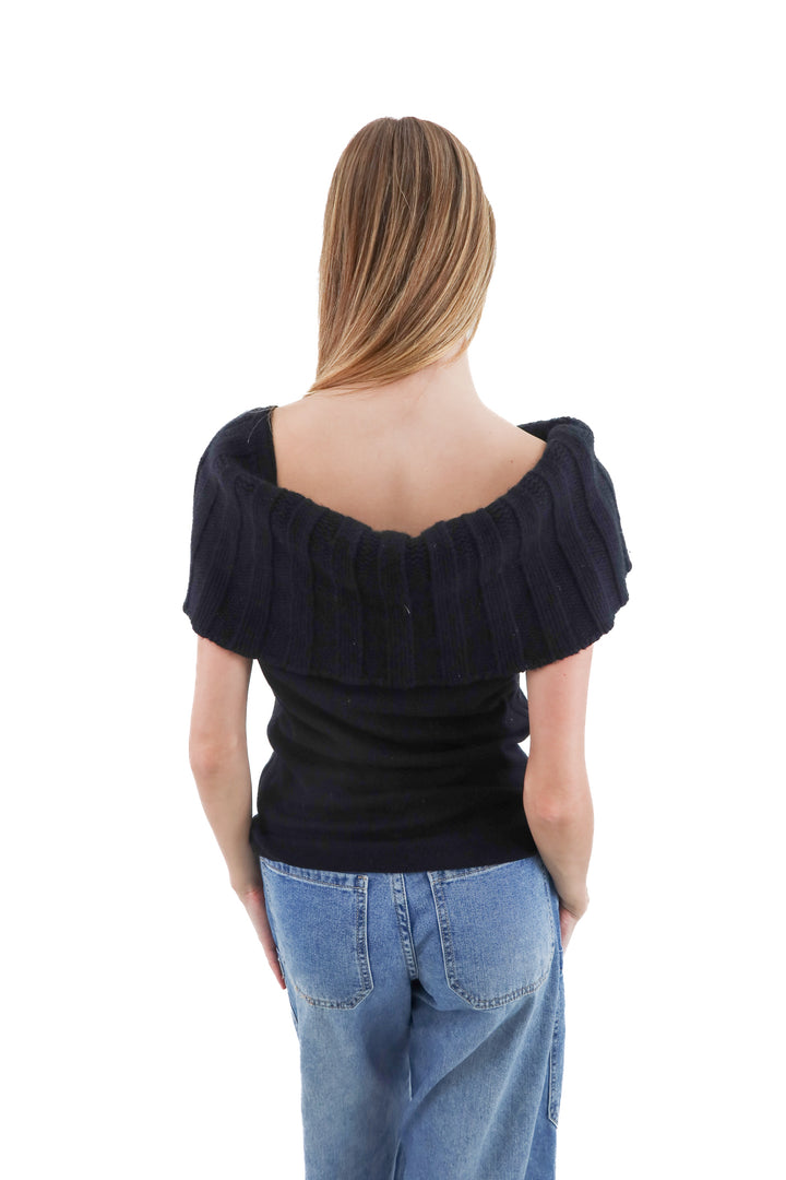 dana buchman black knit off the shoulder top (l)