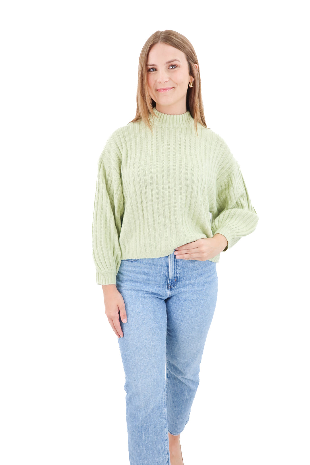 princess polly lime green mock neck sweater (xs/s)