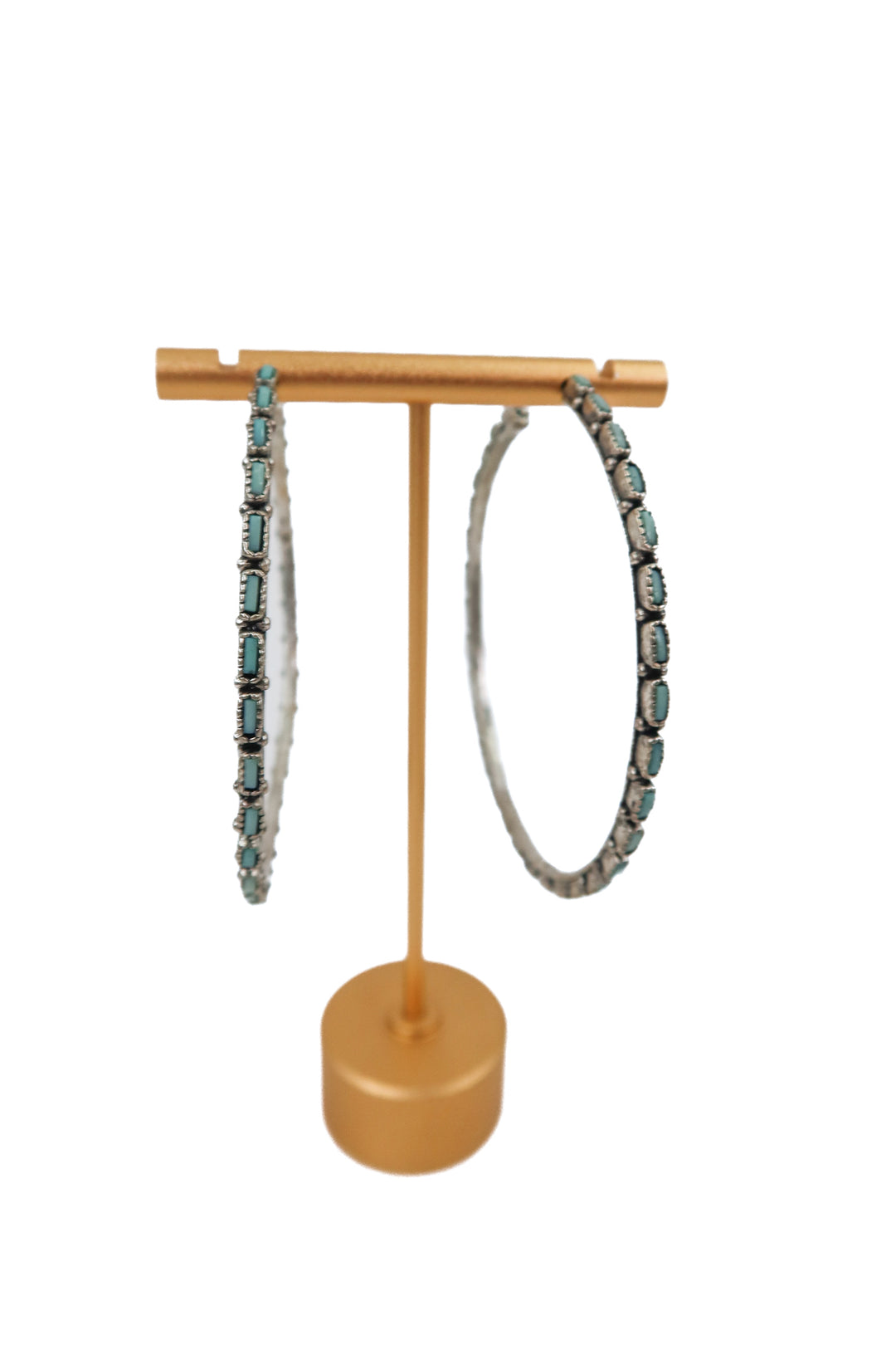 silver open hoop with light turquoise earrings