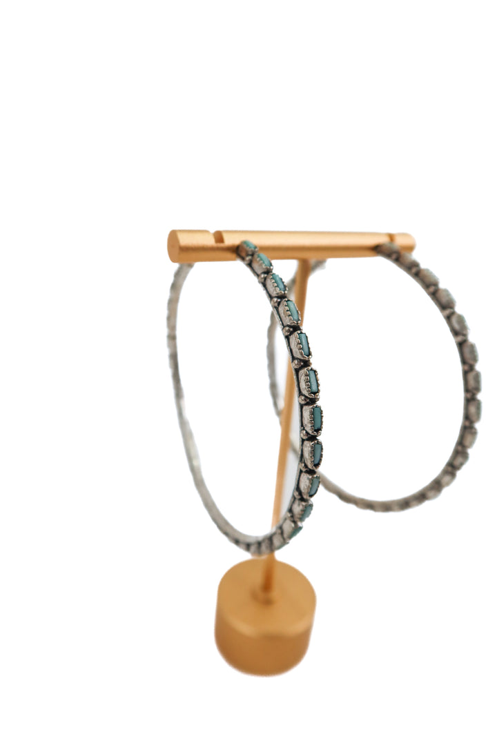 silver open hoop with light turquoise earrings