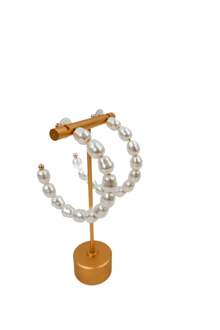 faux pearl open hoop earrings