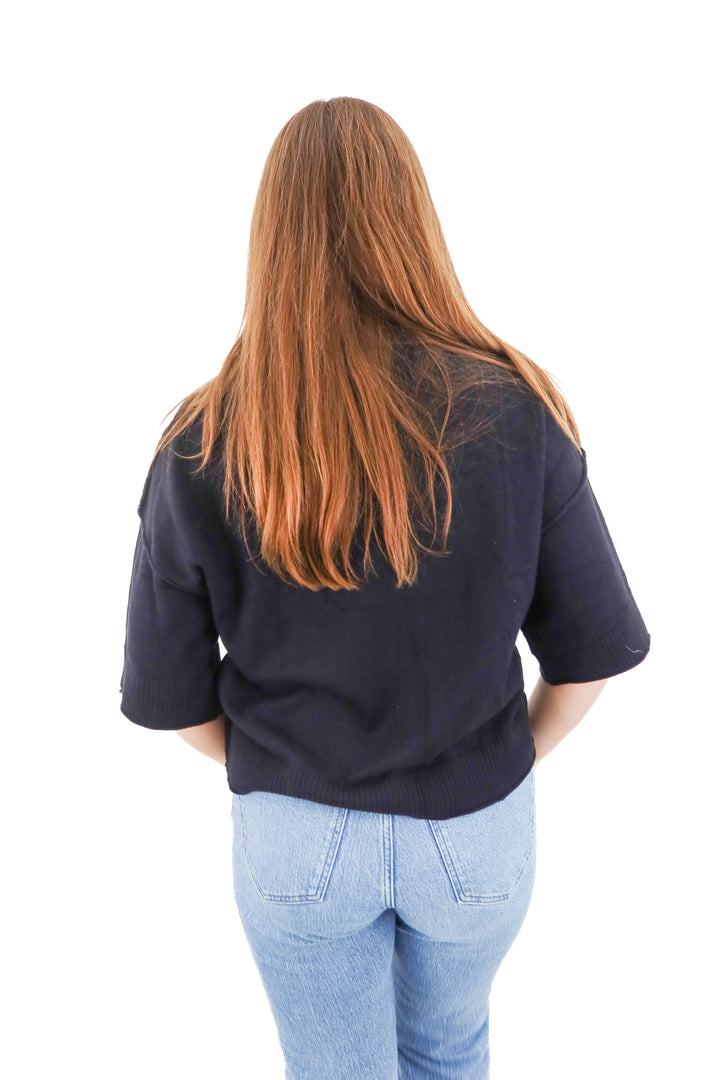 black knit short sleeve top (s)