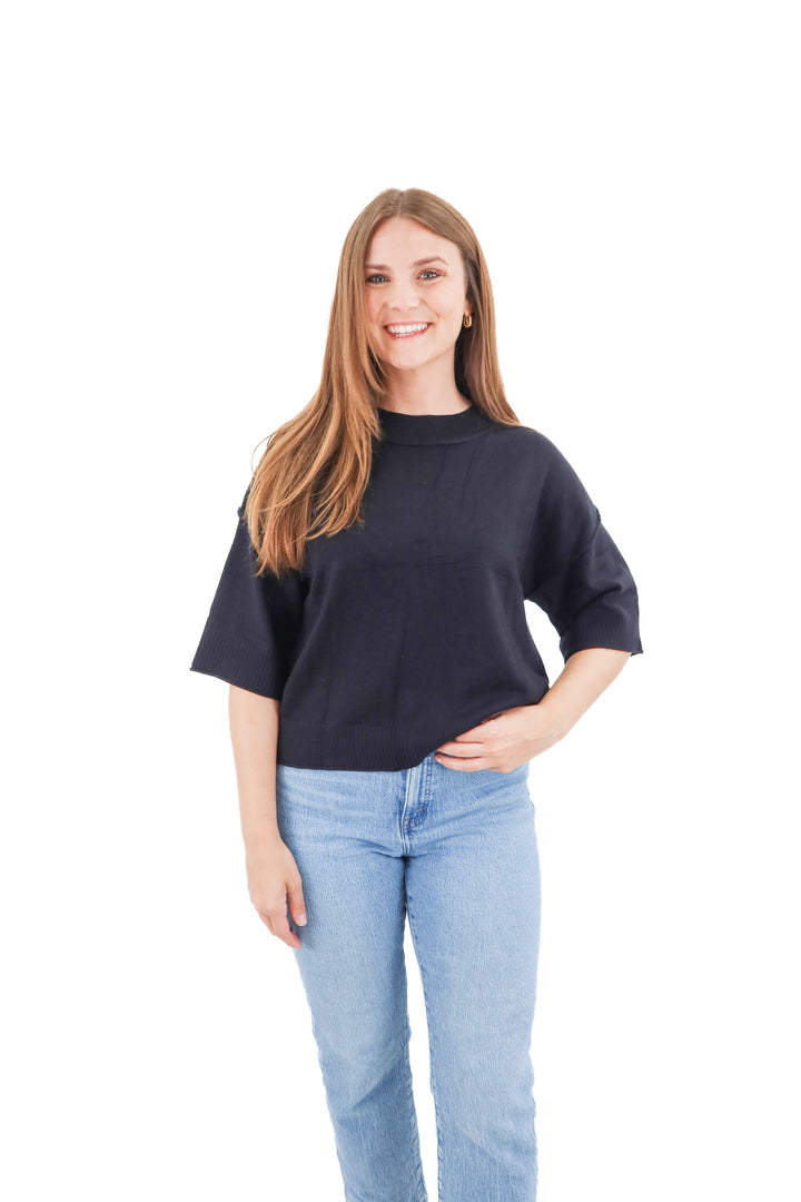 black knit short sleeve top (s)