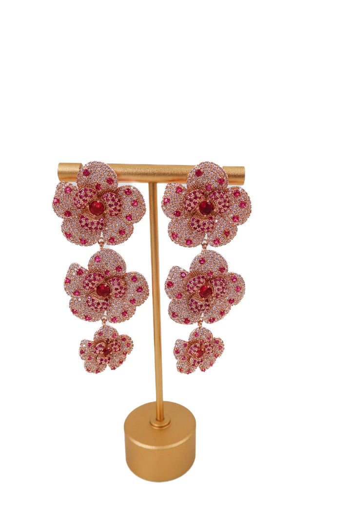 pink flower drop earrings
