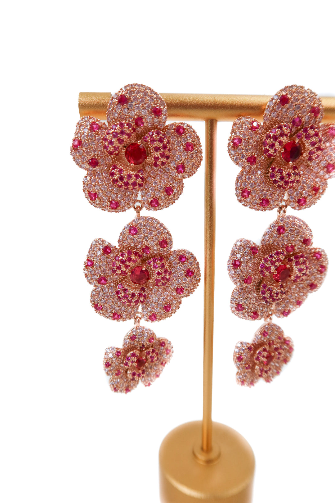 pink flower drop earrings