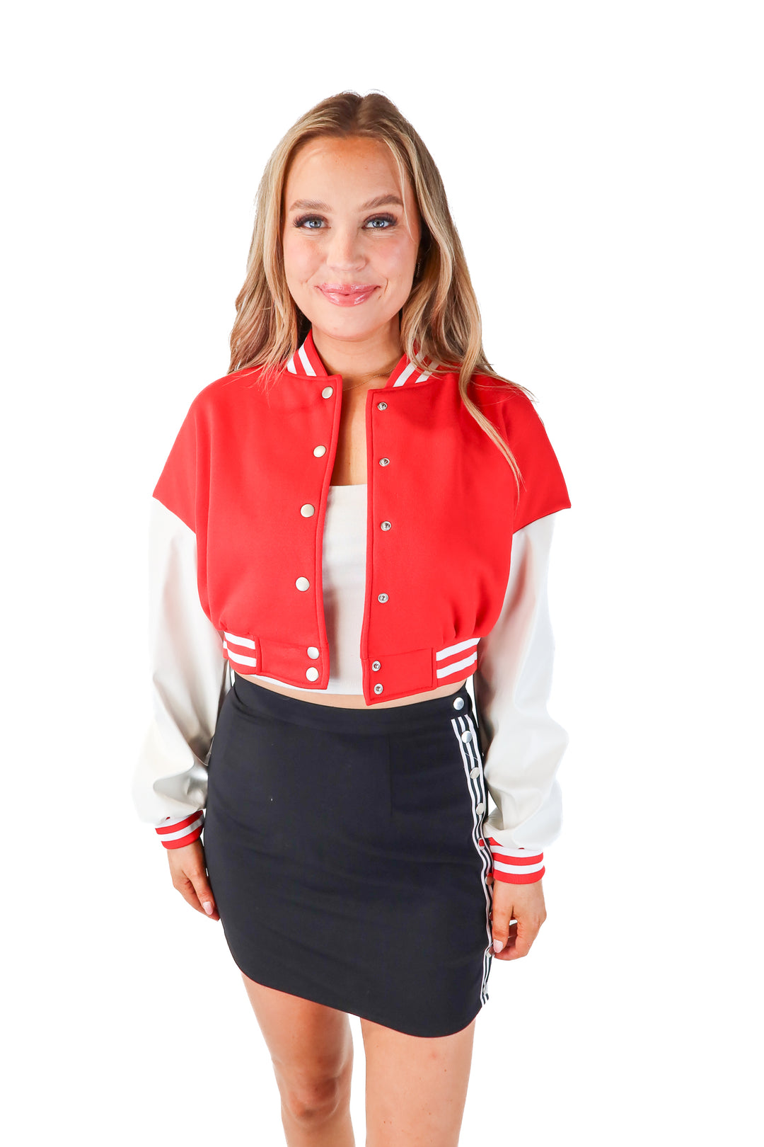 SOLD: Fashion Nova red/white jersey jacket NWT - Gameday jacket