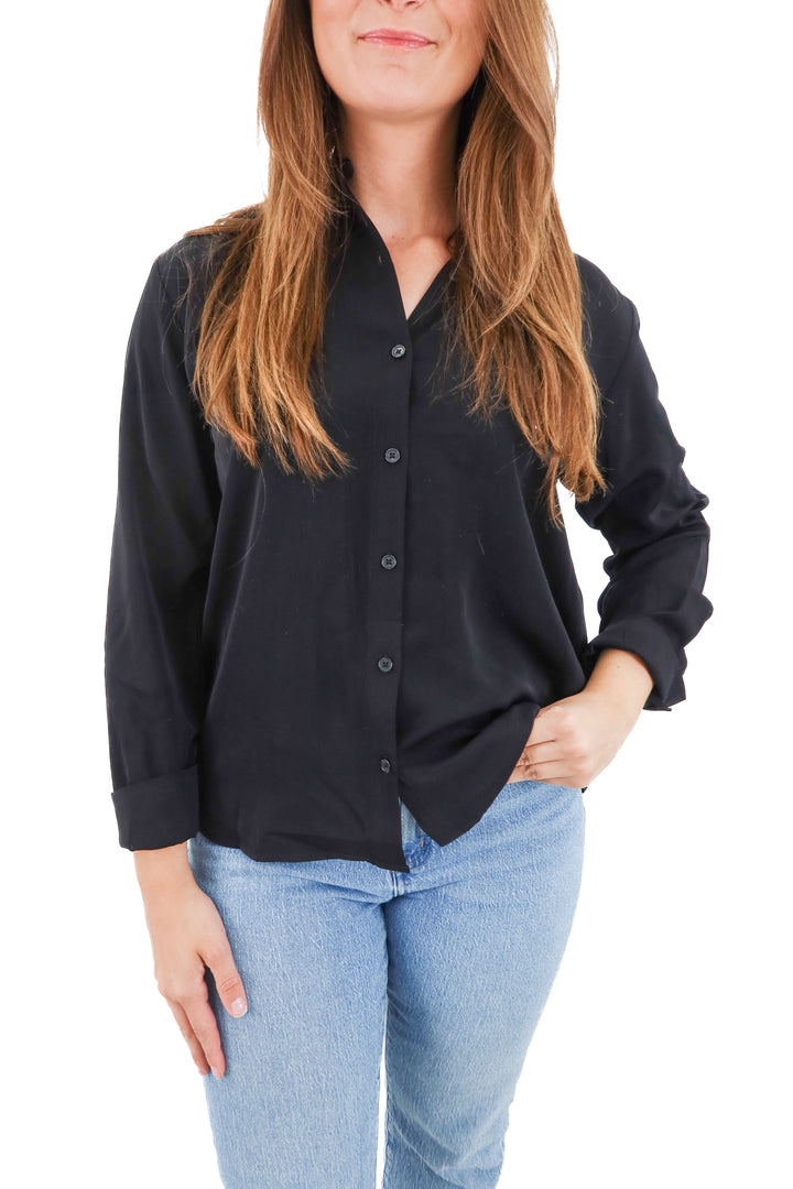 scoop black button up long sleeve top (xs)