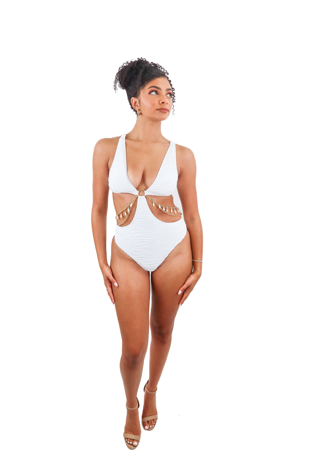 white gold/pearl chain one piece swimsuit (s*)