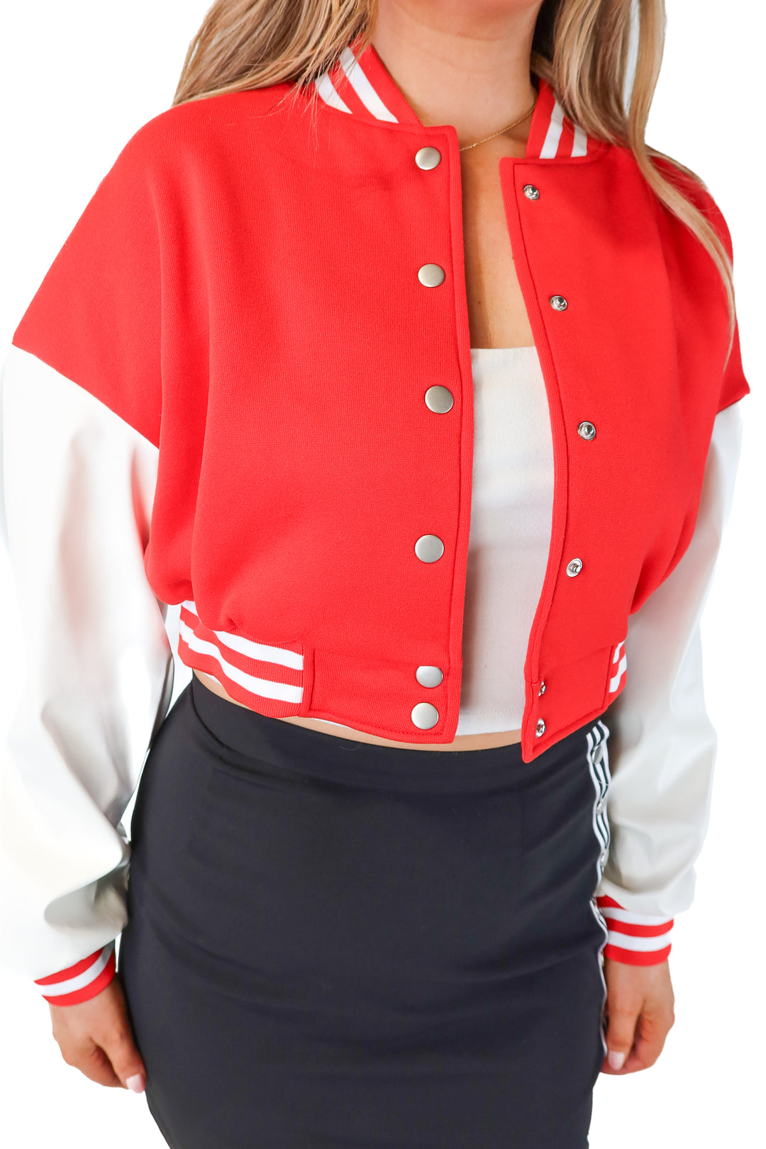 SOLD: Fashion Nova red/white jersey jacket NWT - Gameday jacket
