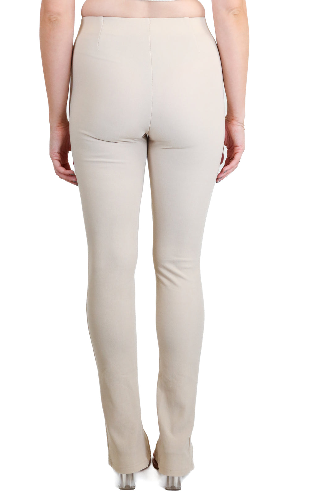 Adika Beige Textured Knit Front Slit Pants (S)