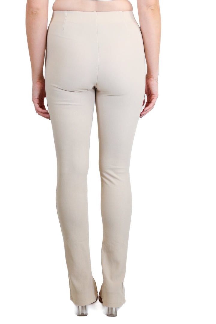 Adika Beige Textured Knit Front Slit Pants (S)