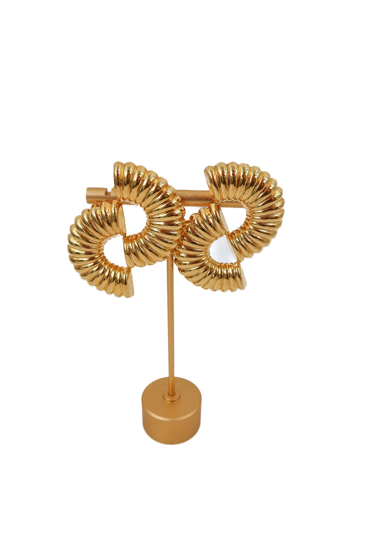 gold fan shaped earrings with spiral design