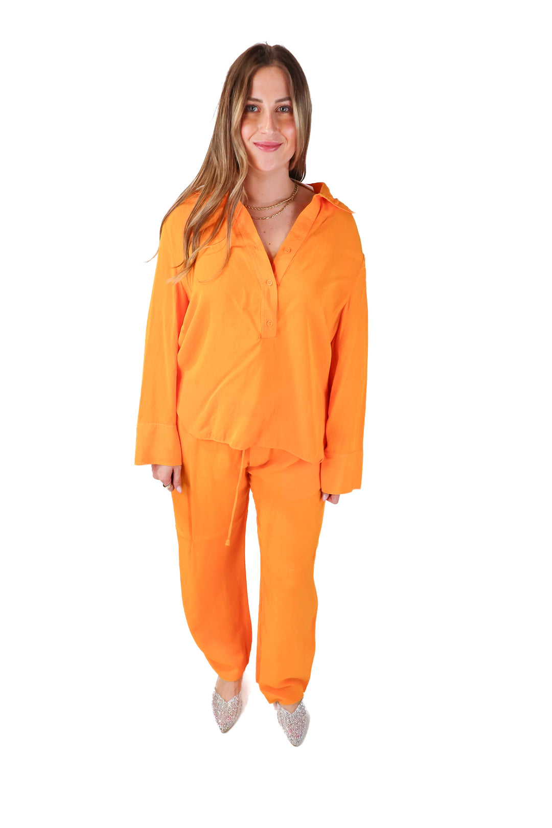 zara orange button up set (XL)