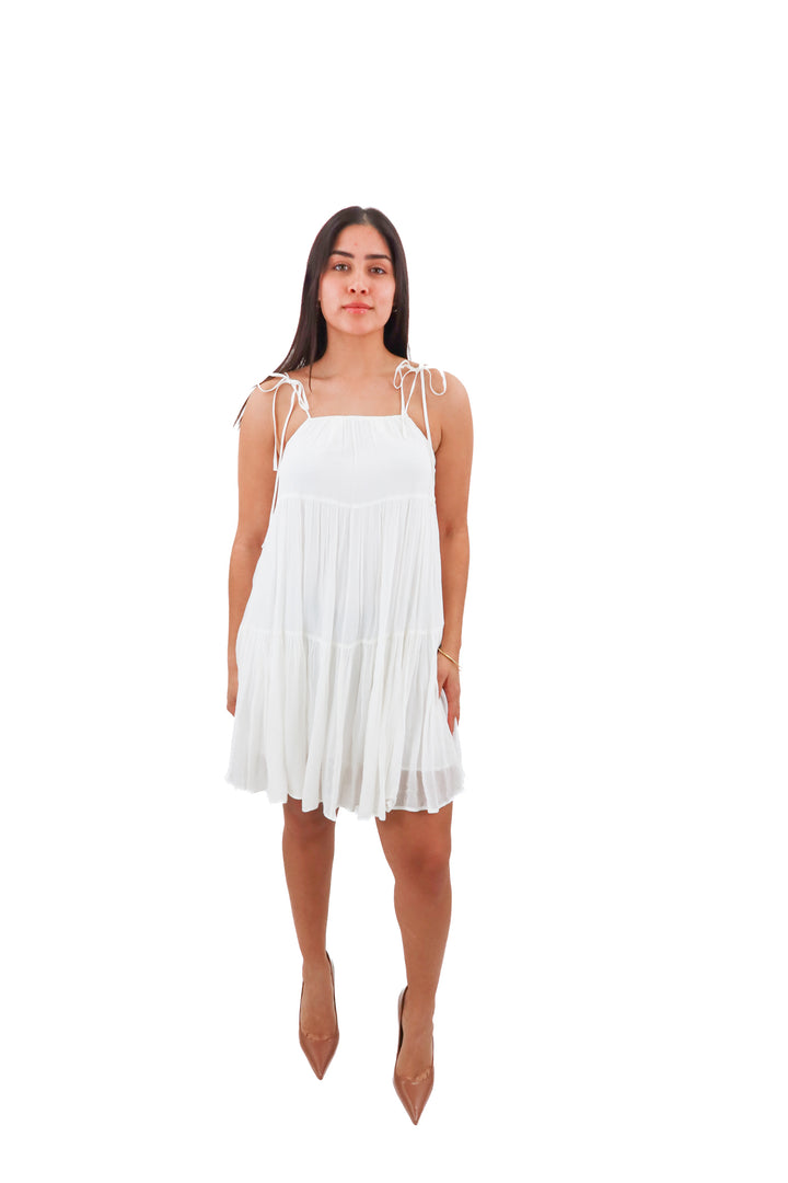 claudie pierlot white tiered flowy mini dress (34; retail $395)