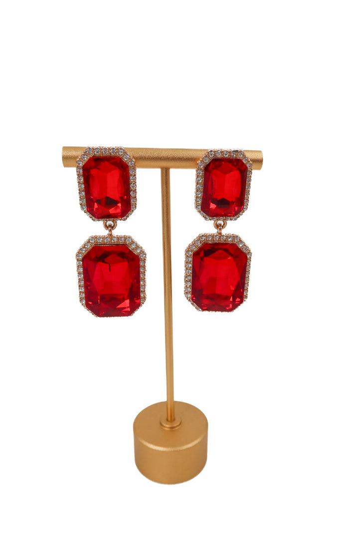 red gemstone drop earrings